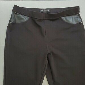 DKNY Pants Black Women's Size M Faux-Leather Trim Slim Stretch Trouser‎ $79